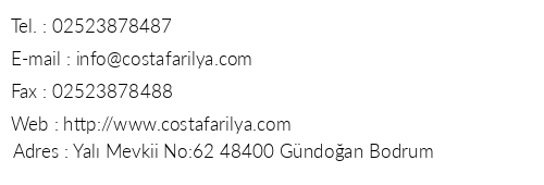 Hotel Costa Farilya telefon numaralar, faks, e-mail, posta adresi ve iletiim bilgileri